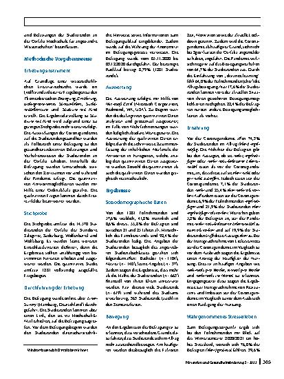 Vorschauseite 2: Einflüsse der Coronapandemie auf gesundheitsbezogene Verhaltensweisen und Belastungen von Studierenden