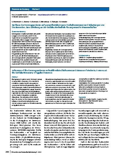 Vorschauseite 3: Einflüsse der Coronapandemie auf gesundheitsbezogene Verhaltensweisen und Belastungen von Studierenden