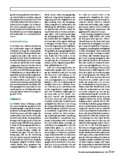 Vorschauseite 4: Einflüsse der Coronapandemie auf gesundheitsbezogene Verhaltensweisen und Belastungen von Studierenden
