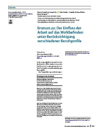 Vorschauseite 1: Erratum zu: Der Einfluss der Arbeit auf das Wohlbefinden unter Berücksichtigung verschiedener Berufsprofile