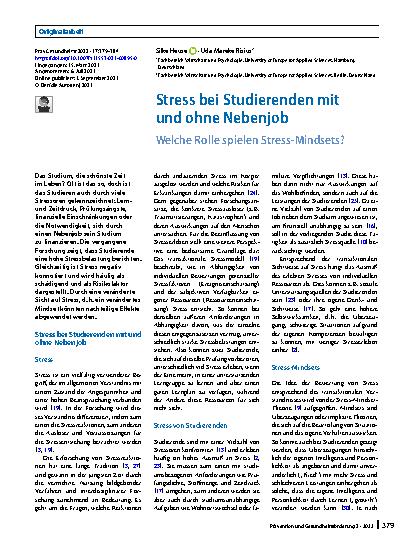 Vorschauseite 1: Stress bei Studierenden mit und ohne Nebenjob