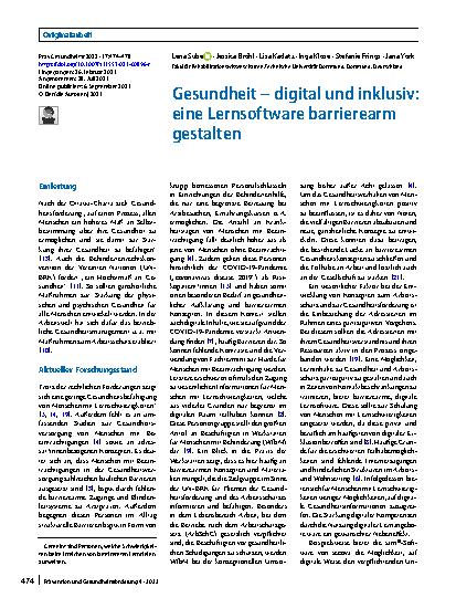 Vorschauseite 1: Gesundheit – digital und inklusiv: eine Lernsoftware barrierearm gestalten
