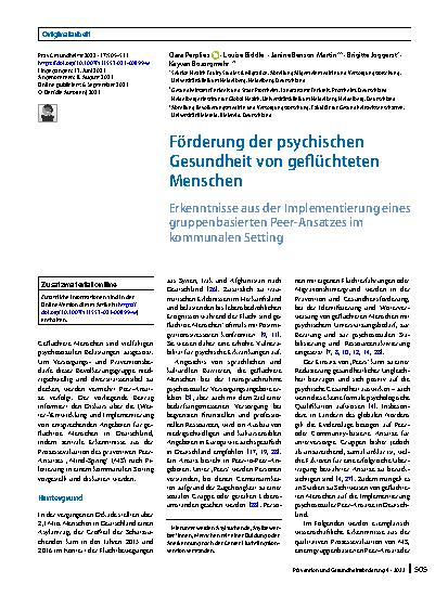 Vorschauseite 1: Förderung der psychischen Gesundheit von geflüchteten Menschen