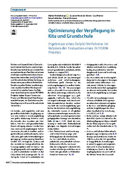 Vorschauseite 1: Optimierung der Verpflegung in Kita und Grundschule