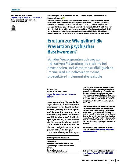 Vorschauseite 1: Erratum zu: Wie gelingt die Prävention psychischer Beschwerden?