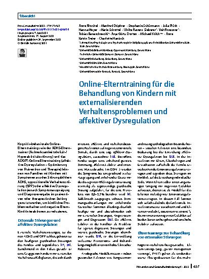 Vorschauseite 1: Online-Elterntraining für die Behandlung von Kindern mit externalisierenden Verhaltensproblemen und affektiver Dysregulation