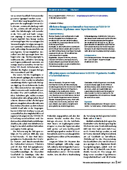 Vorschauseite 3: Allokation knapper medizinischer Ressourcen auf COVID-19-PatientInnen. Ergebnisse einer Vignettenstudie