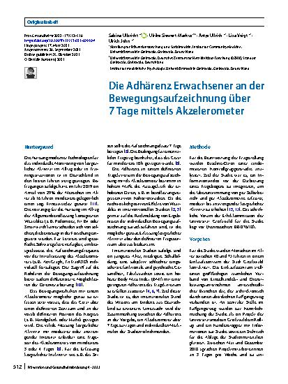 Vorschauseite 1: Die Adhärenz Erwachsener an der Bewegungsaufzeichnung über 7 Tage mittels Akzelerometer