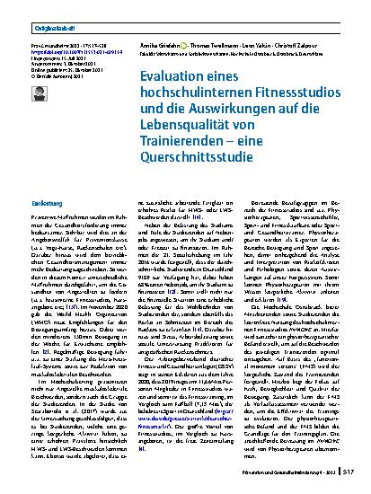 Vorschauseite 1: Evaluation eines hochschulinternen Fitnessstudios und die Auswirkungen auf die Lebensqualität von Trainierenden – eine Querschnittsstudie