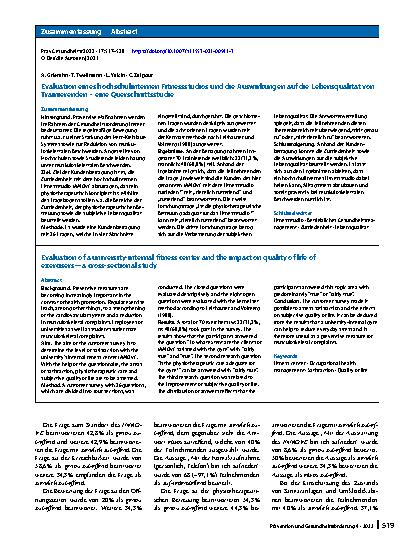 Vorschauseite 3: Evaluation eines hochschulinternen Fitnessstudios und die Auswirkungen auf die Lebensqualität von Trainierenden – eine Querschnittsstudie