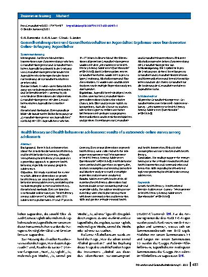 Vorschauseite 3: Gesundheitskompetenz und Gesundheitsverhalten im Jugendalter: Ergebnisse einer bundesweiten Online-Befragung Jugendlicher
