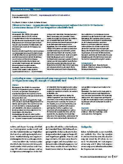 Vorschauseite 3: Führen in der Krise – organisationales Krisenmanagement während der COVID-19-Pandemie („coronavirus disease 2019“) am Beispiel der Lebenshilfe Tirol