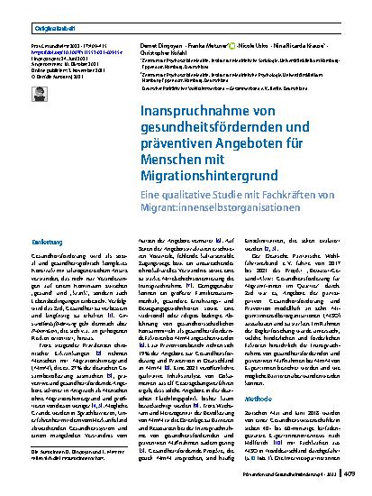 Vorschauseite 1: Inanspruchnahme von gesundheitsfördernden und präventiven Angeboten für Menschen mit Migrationshintergrund