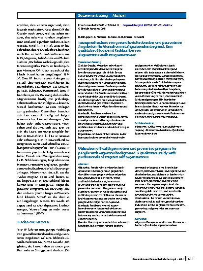 Vorschauseite 3: Inanspruchnahme von gesundheitsfördernden und präventiven Angeboten für Menschen mit Migrationshintergrund