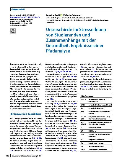 Vorschauseite 1: Unterschiede im Stresserleben von Studierenden und Zusammenhänge mit der Gesundheit. Ergebnisse einer Pfadanalyse