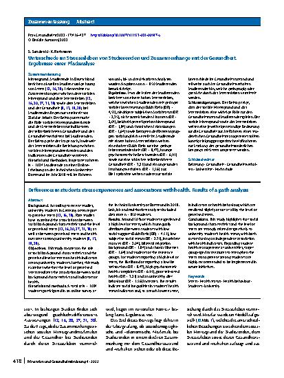 Vorschauseite 3: Unterschiede im Stresserleben von Studierenden und Zusammenhänge mit der Gesundheit. Ergebnisse einer Pfadanalyse
