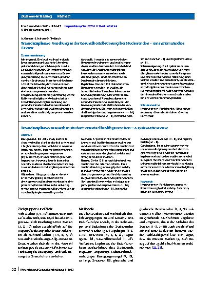 Vorschauseite 3: Transdisziplinäre Forschung in der Gesundheitsförderung bei Studierenden – ein systematisches Review