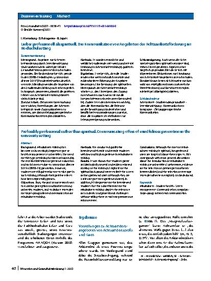 Vorschauseite 3: Lieber professionell als spirituell. Die Kommunikation von Angeboten der Achtsamkeitsförderung im Hochschulsetting
