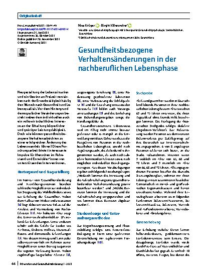 Vorschauseite 1: Gesundheitsbezogene Verhaltensänderungen in der nachberuflichen Lebensphase
