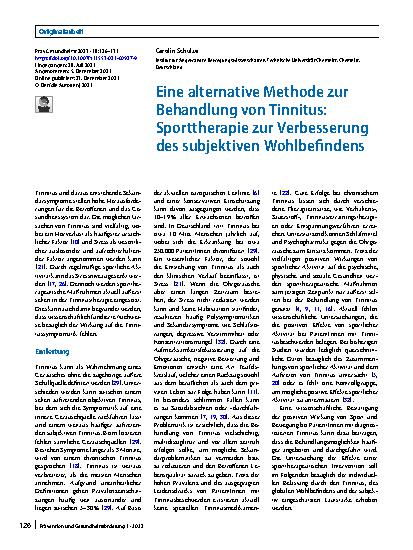 Vorschauseite 1: Eine alternative Methode zur Behandlung von Tinnitus: Sporttherapie zur Verbesserung des subjektiven Wohlbefindens