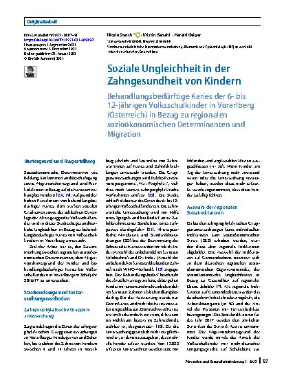 Vorschauseite 1: Soziale Ungleichheit in der Zahngesundheit von Kindern