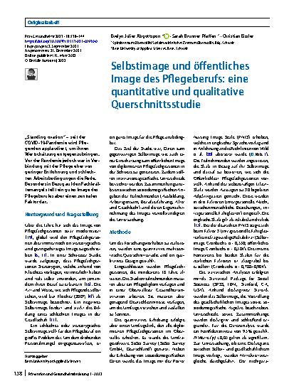 Vorschauseite 1: Selbstimage und öffentliches Image des Pflegeberufs: eine quantitative und qualitative Querschnittsstudie