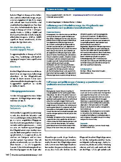 Vorschauseite 3: Selbstimage und öffentliches Image des Pflegeberufs: eine quantitative und qualitative Querschnittsstudie