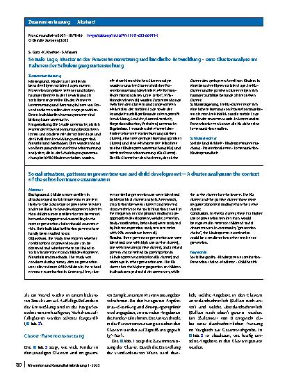 Vorschauseite 3: Soziale Lage, Muster in der Präventionsnutzung und kindliche Entwicklung – eine Clusteranalyse im Rahmen der Schuleingangsuntersuchung