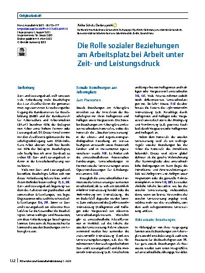 Vorschauseite 1: Die Rolle sozialer Beziehungen am Arbeitsplatz bei Arbeit unter Zeitund Leistungsdruck