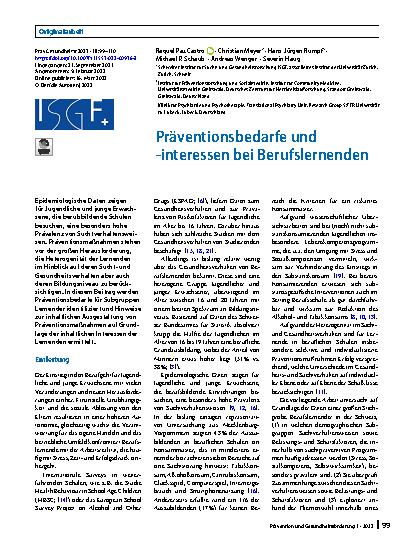 Vorschauseite 1: Präventionsbedarfe und -interessen bei Berufslernenden