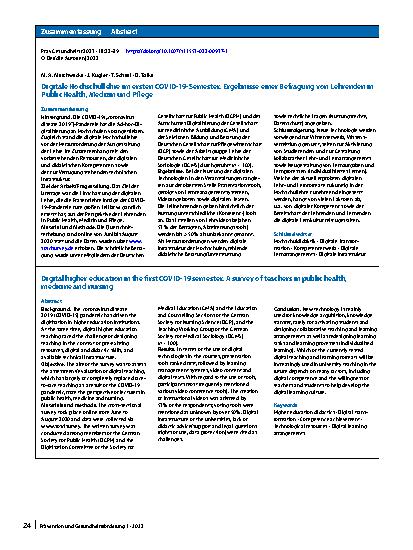 Vorschauseite 3: Digitale Hochschullehre im ersten COVID-19-Semester. Ergebnisse einer Befragung von Lehrenden in Public Health, Medizin und Pflege