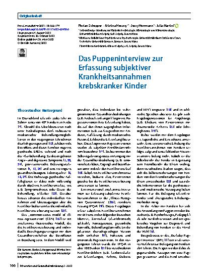 Vorschauseite 1: Das Puppeninterview zur Erfassung subjektiver Krankheitsannahmen krebskranker Kinder