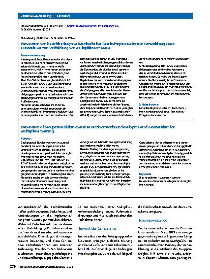 Vorschauseite 3: Prävention von berufsbedingtem Hautkrebs bei Beschäftigten im Freien: Entwicklung eines Curriculums zur Fortbildung von Multiplikator*innen