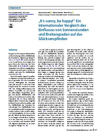 Vorschauseite 1: „It’s sunny, be happy!“ Ein internationaler Vergleich des Einflusses von Sonnenstunden und Breitengraden auf das Glücksempfinden