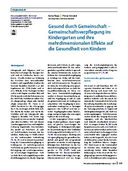 Vorschauseite 1: Gesund durch Gemeinschaft – Gemeinschaftsverpflegung im Kindergarten und ihre mehrdimensionalen Effekte auf die Gesundheit von Kindern