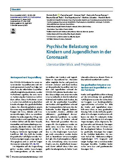 Vorschauseite 1: Psychische Belastung von Kindern und Jugendlichen in der Coronazeit