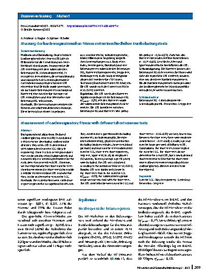 Vorschauseite 3: Messung der kardiorespiratorischen Fitness mit unterschiedlichen Kurzbelastungstests