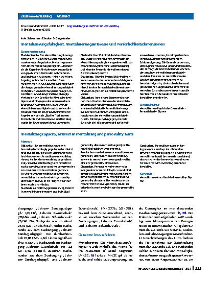 Vorschauseite 3: Mentalisierungsfähigkeit, Mentalisierungsinteresse und Persönlichkeitsdimensionen