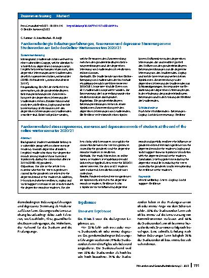 Vorschauseite 3: Pandemiebedingte Belastungserfahrungen, Ressourcen und depressive Stimmungen von Studierenden am Ende des Online-Wintersemesters 2020/21