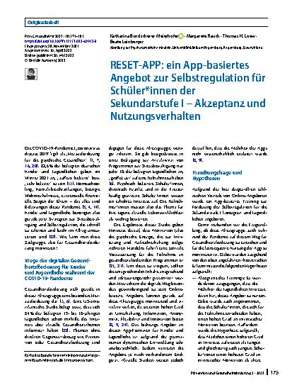 Vorschauseite 1: RESET-APP: ein App-basiertes Angebot zur Selbstregulation für Schüler*innen der Sekundarstufe I – Akzeptanz und Nutzungsverhalten