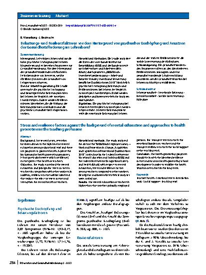 Vorschauseite 3: Belastungsund Resilienzfaktoren vor dem Hintergrund von psychischer Erschöpfung und Ansätzen der Gesundheitsförderung im Lehrerberuf