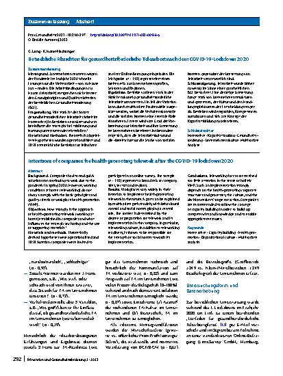 Vorschauseite 3: Betriebliche Absichten für gesundheitsförderliche Telearbeit nach dem COVID-19-Lockdown 2020