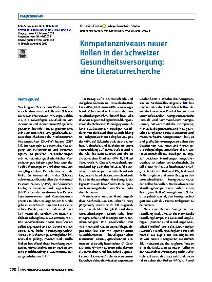 Vorschauseite 1: Kompetenzniveaus neuer Rollen in der Schweizer Gesundheitsversorgung: eine Literaturrecherche