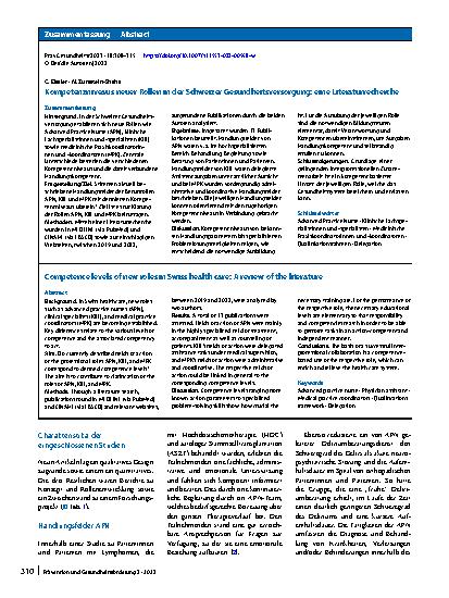 Vorschauseite 3: Kompetenzniveaus neuer Rollen in der Schweizer Gesundheitsversorgung: eine Literaturrecherche
