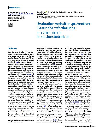 Vorschauseite 1: Evaluation verhaltenspräventiver Gesundheitsförderungsmaßnahmen in Inklusionsbetrieben