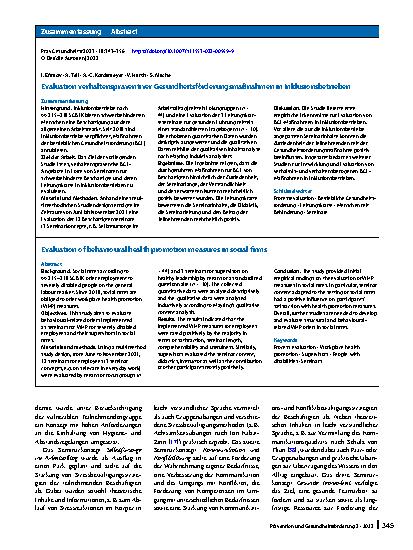 Vorschauseite 3: Evaluation verhaltenspräventiver Gesundheitsförderungsmaßnahmen in Inklusionsbetrieben