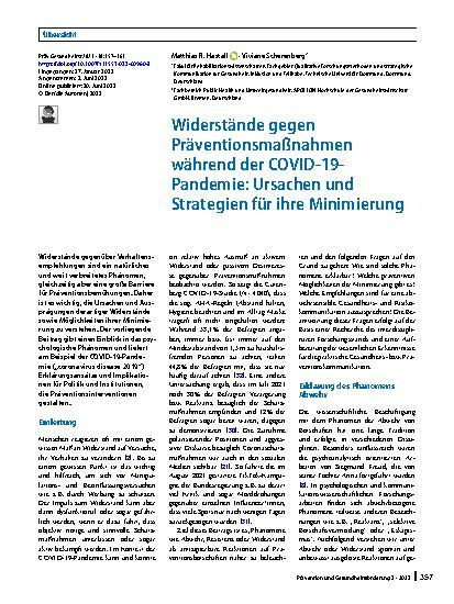 Vorschauseite 1: Widerstände gegen Präventionsmaßnahmen während der COVID-19-Pandemie: Ursachen und Strategien für ihre Minimierung