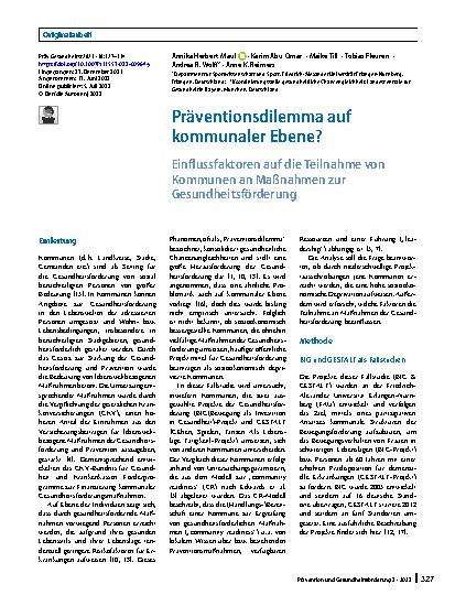 Vorschauseite 1: Präventionsdilemma auf kommunaler Ebene?