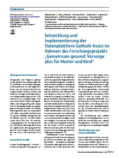 Vorschauseite 1: Entwicklung und Implementierung der Datenplattform GeMuKi-Assist im Rahmen des Forschungsprojekts „Gemeinsam gesund: Vorsorge plus für Mutter und Kind“