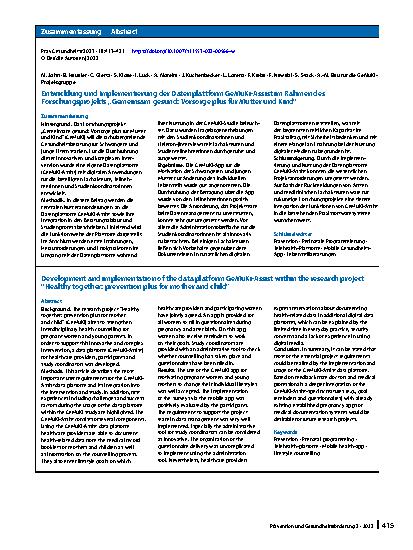 Vorschauseite 3: Entwicklung und Implementierung der Datenplattform GeMuKi-Assist im Rahmen des Forschungsprojekts „Gemeinsam gesund: Vorsorge plus für Mutter und Kind“